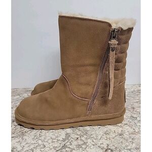 BEARPAW Brown LINDSEY Winter Boot Sz 10 Zip Quilted Suede Leather  Shearling